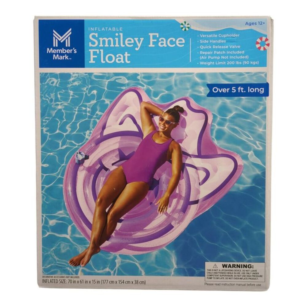 Member's Mark Oversized Inflatable Pool Float, Smiley Face